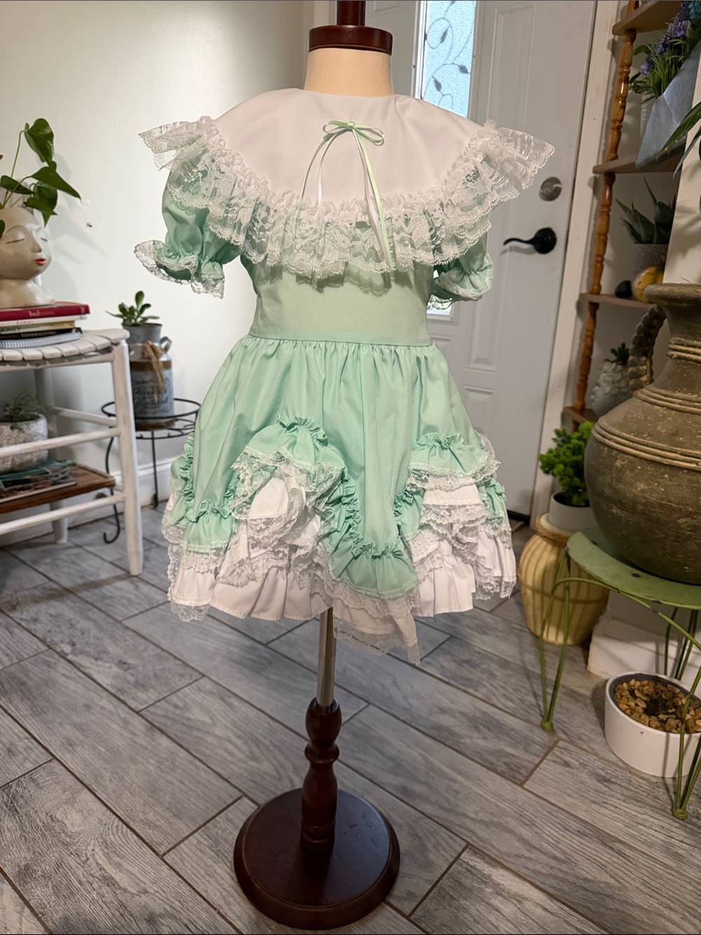 Mint Green Lace Ruffle Kids Costume Dress by
